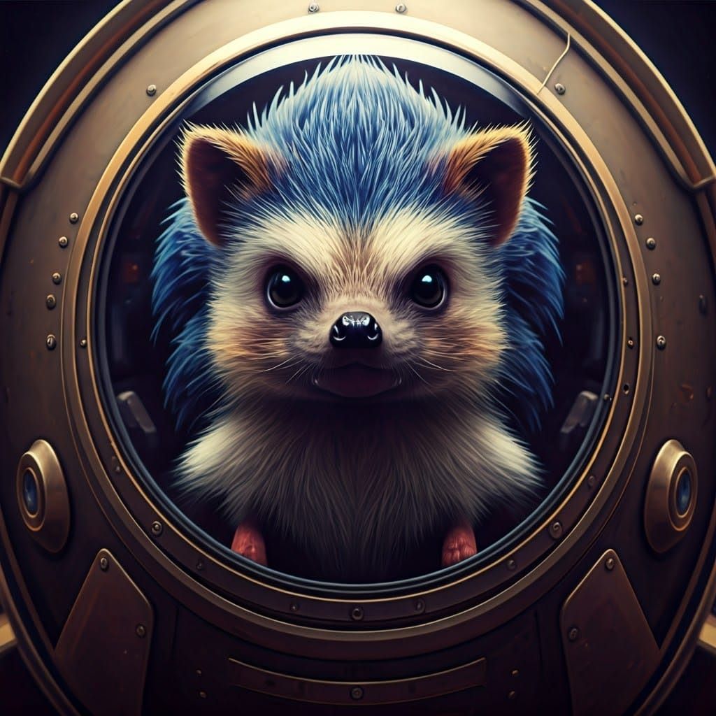 Hedgehog in Rocket: High-Fantasy Art Nouveau Portrait
