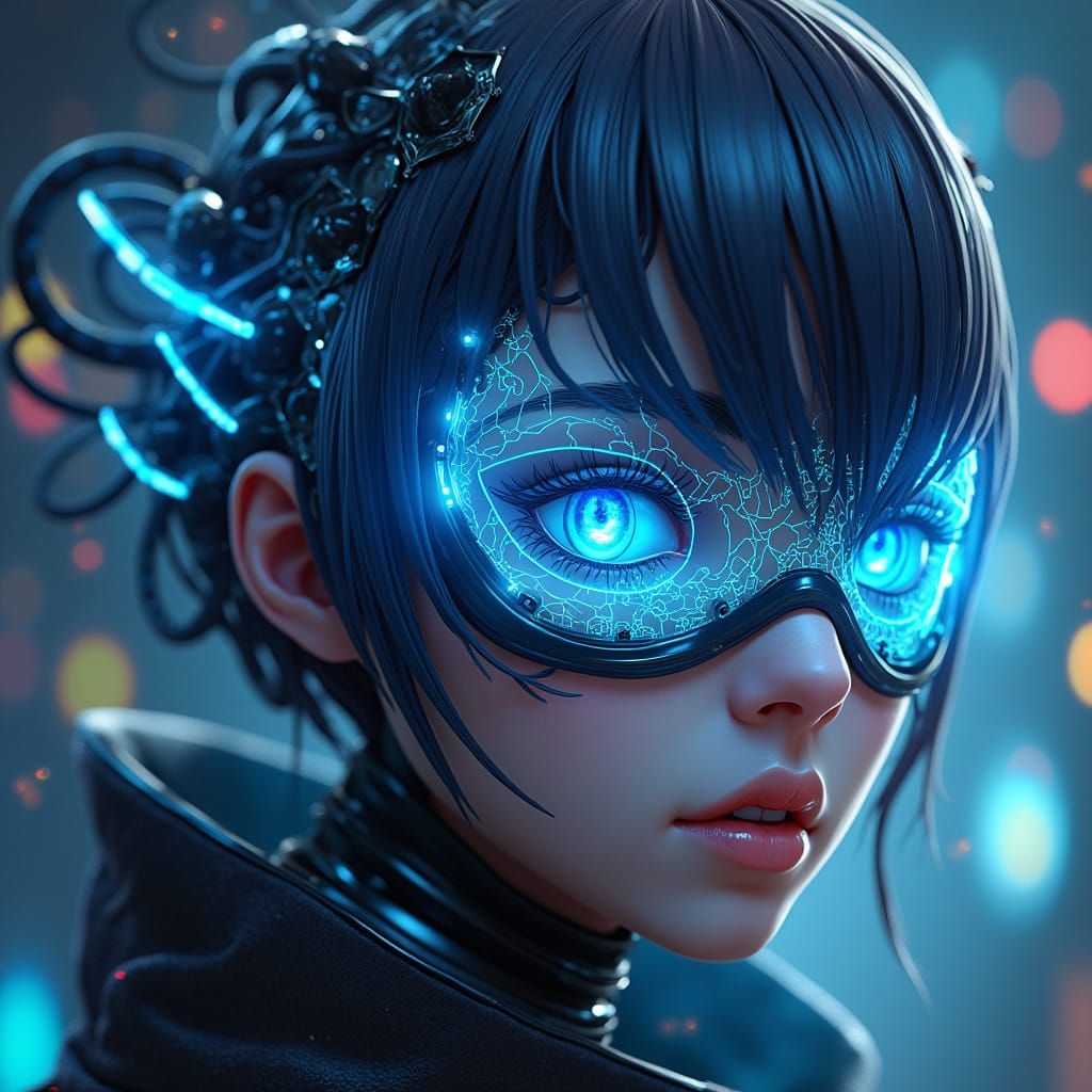 Cyberpunk Netrunner Goddess with Futuristic Cyberware