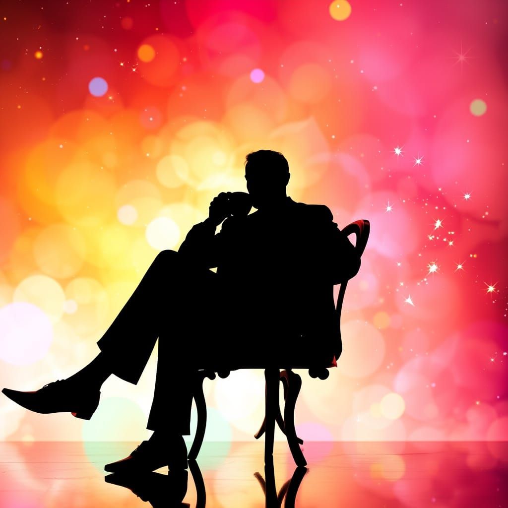 Silhouette Sipping Tea Amidst Colorful Splendor