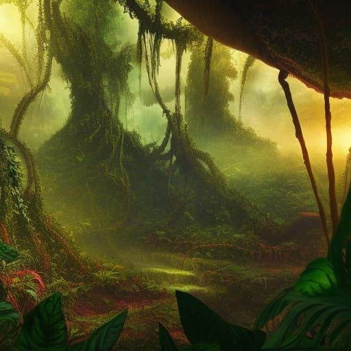 Lush Jungle Vines in Detailed Matte Painting