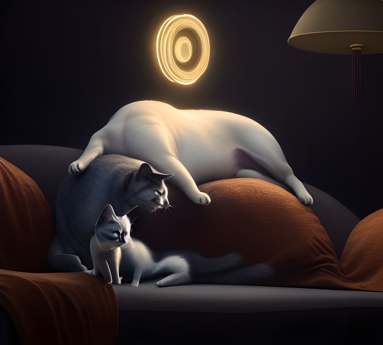 Dog and Cat on Couch in Digital Art Style