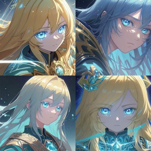 Anime Paladin with Glowing Runes and Gold Accents