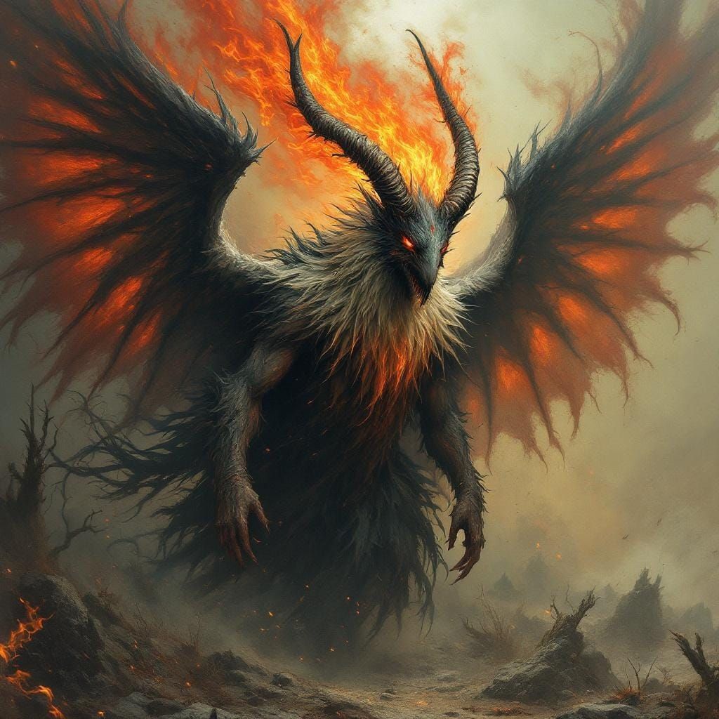 Fiery Phoenix-Rabbit Hybrid with Devil Horns
