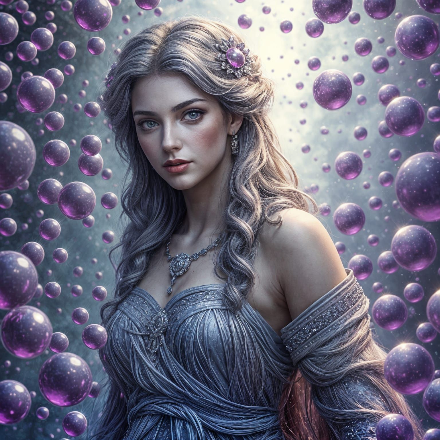 Ethereal Goddess in a Cosmic Bubble Realm