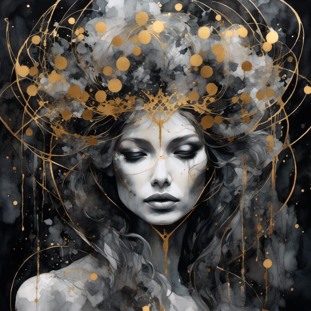 Ethereal Fairy Portrait with Golden Geometric Details