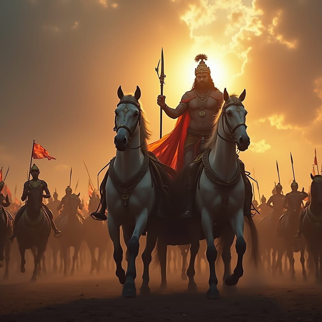 Arjuna and Krishna in Kurukshetra, Hyper-Realistic
