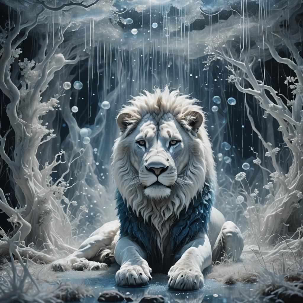 Ethereal Holographic Lion in Surreal Video Art Style