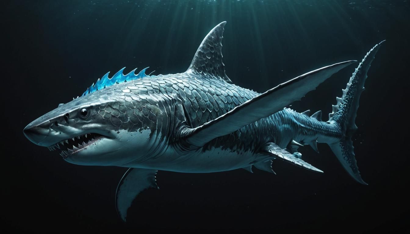 Dragon Scaled Shark: A Majestic Fantasy Marine Illustration