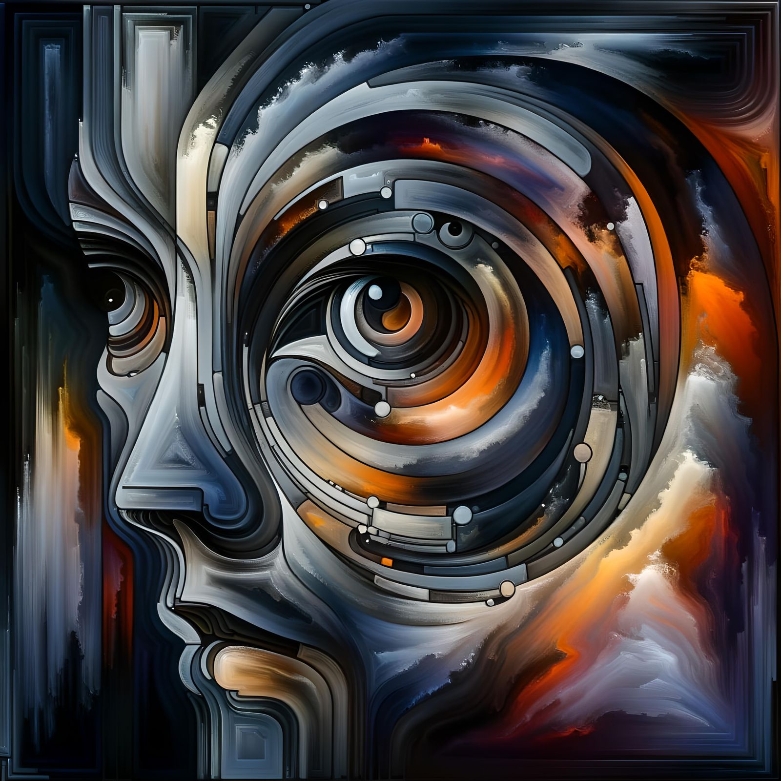 Abstract Art: Watchful Gaze in Grey and Orange