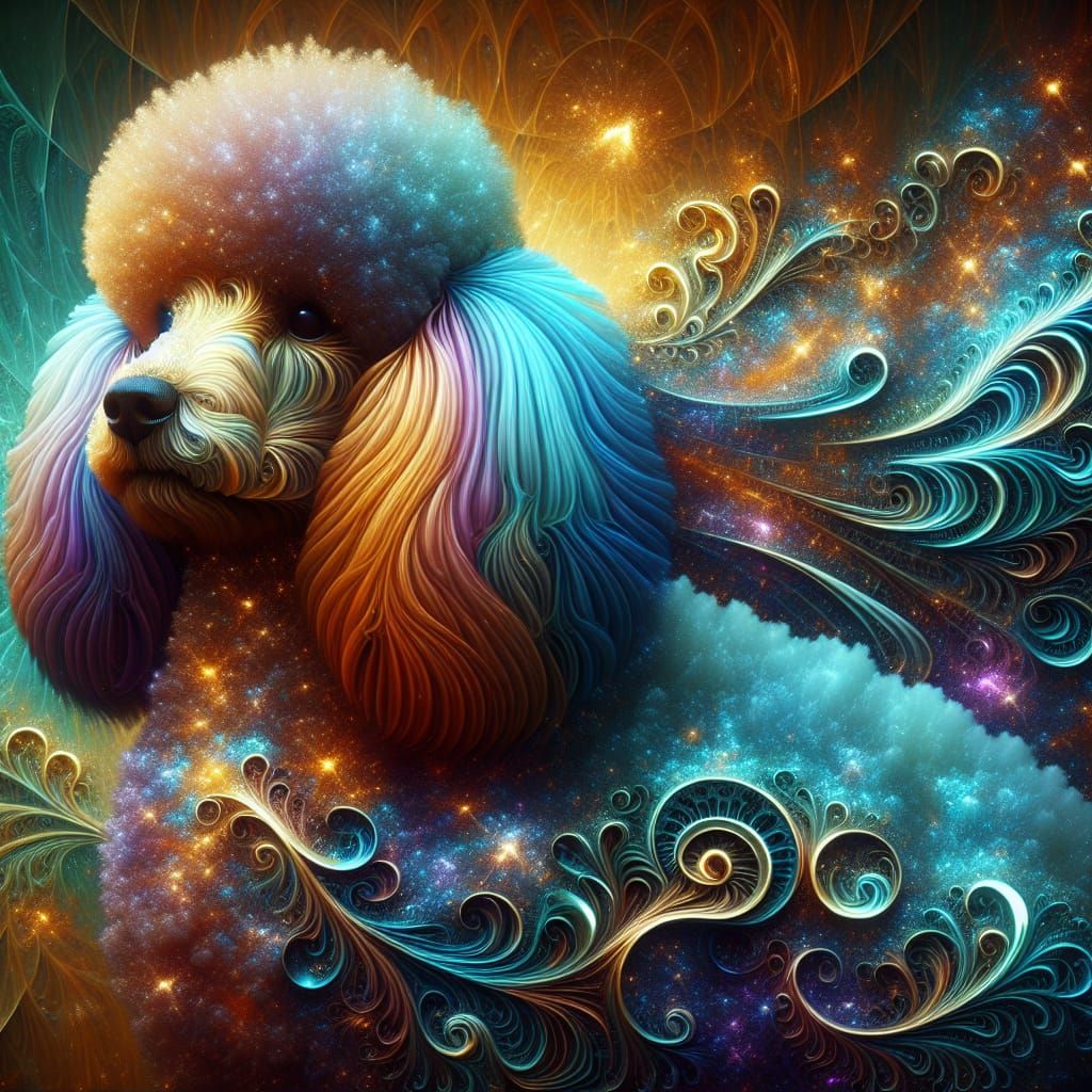 Mystical Poodle: Master of Elements in Digital Art