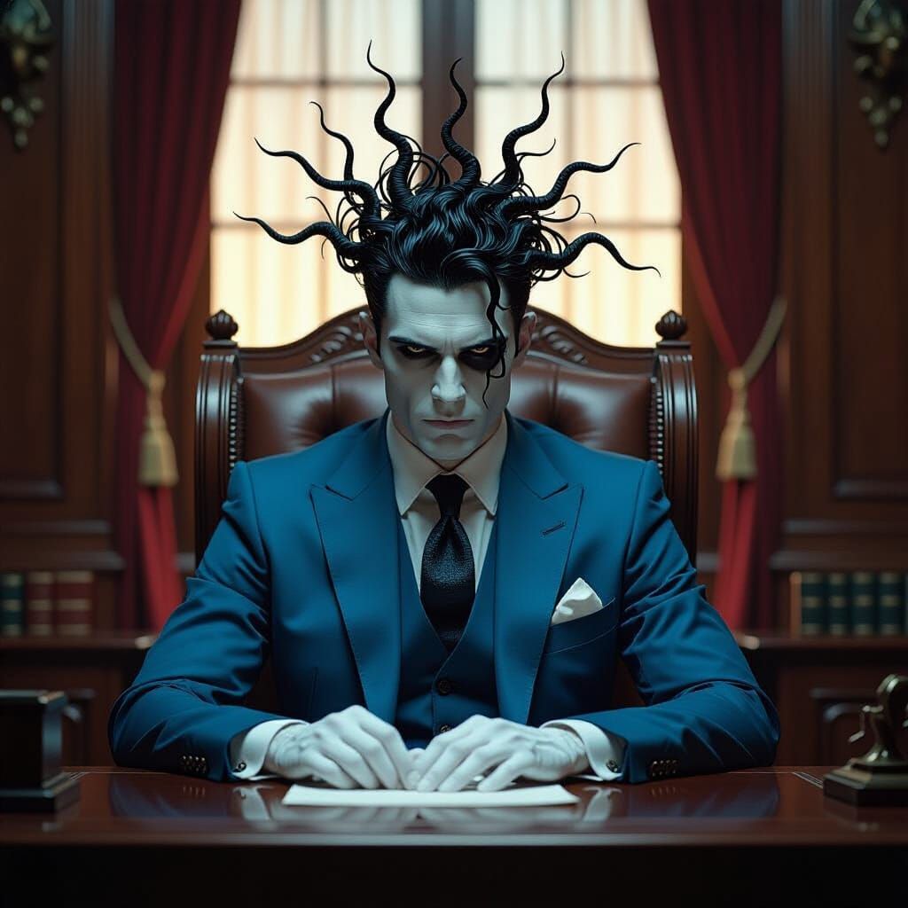 Man with Tendrils in Dark Office