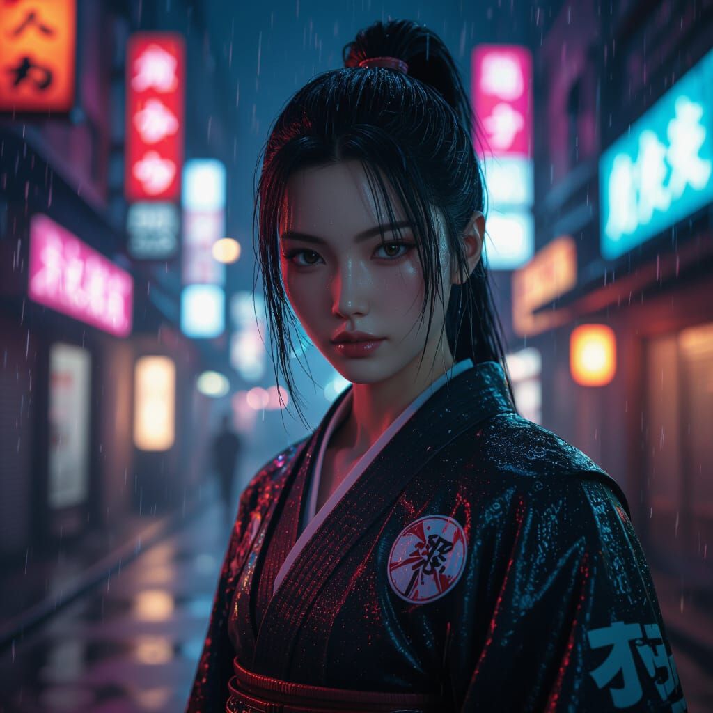 Cyberpunk Samurai Anime Character in Realistic Live-Action S...