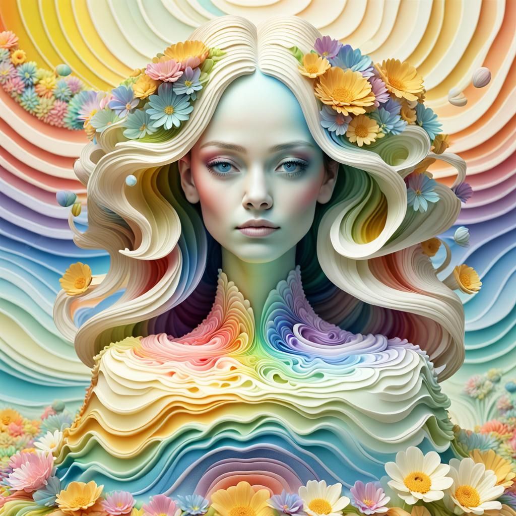 Spring Woman Emerges from Birthday Cake: 3D Render