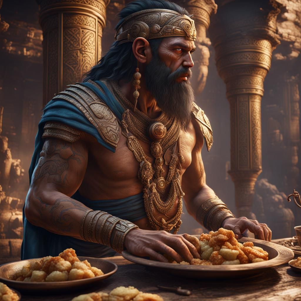 Asurnasirpal Eating Tutankhamun: Detailed Matte Painting