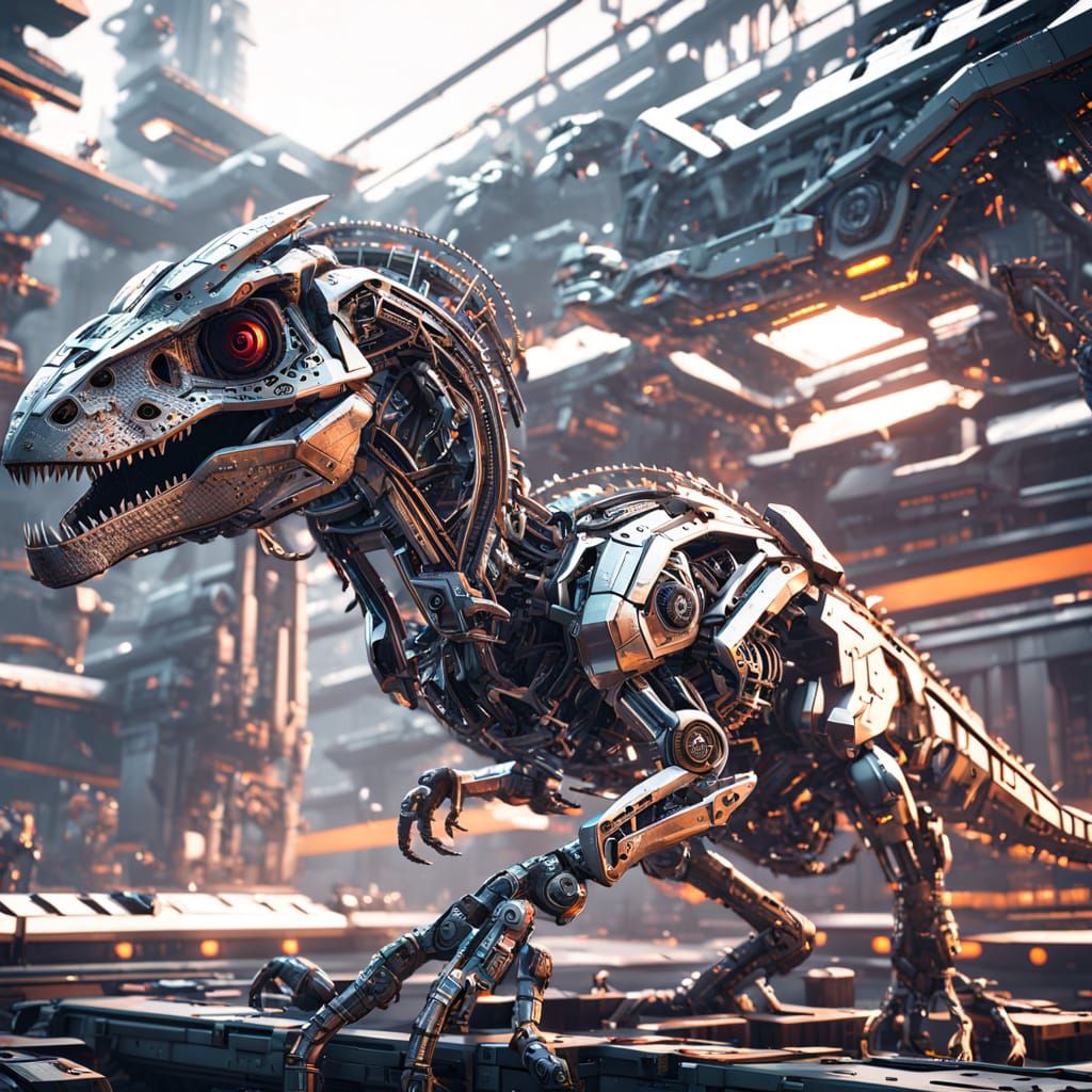 Futuristic Velociraptors in Intricate Mech Armor