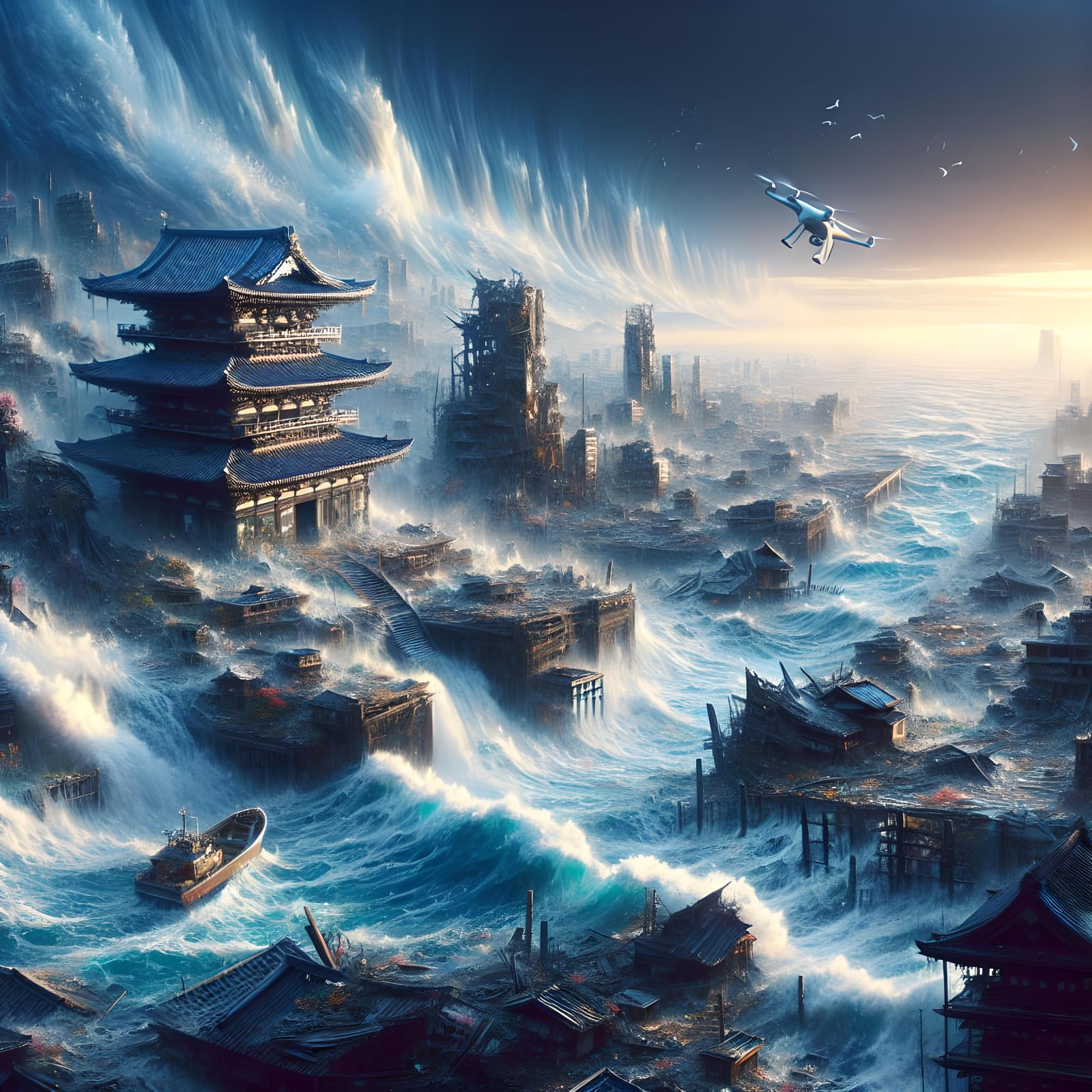 “Natural Disasters - The 2011 Fukushima Tsunami - Drones over an ancient city.”