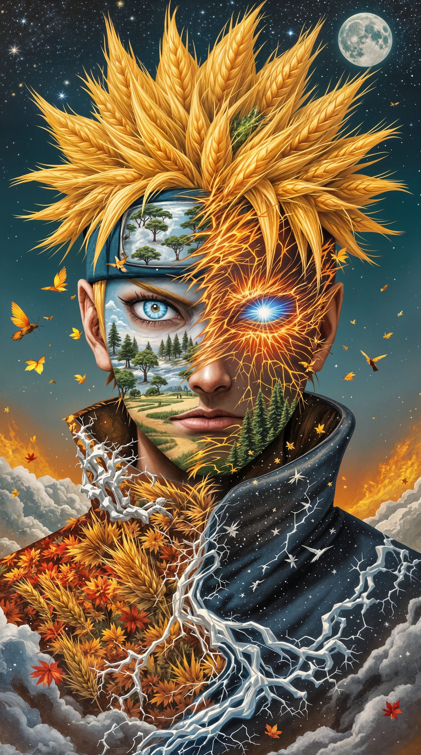 Naruto as a Surreal Elemental Being Collage