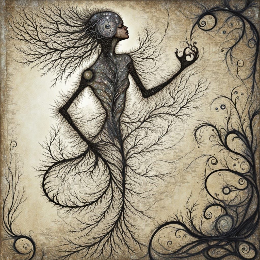 Abstract Sprite in Rustic Leaf Dress