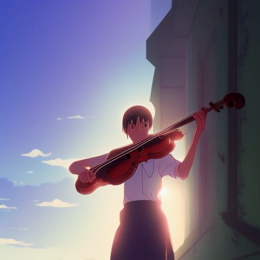 Anime Violinist in Studio Ghibli Style