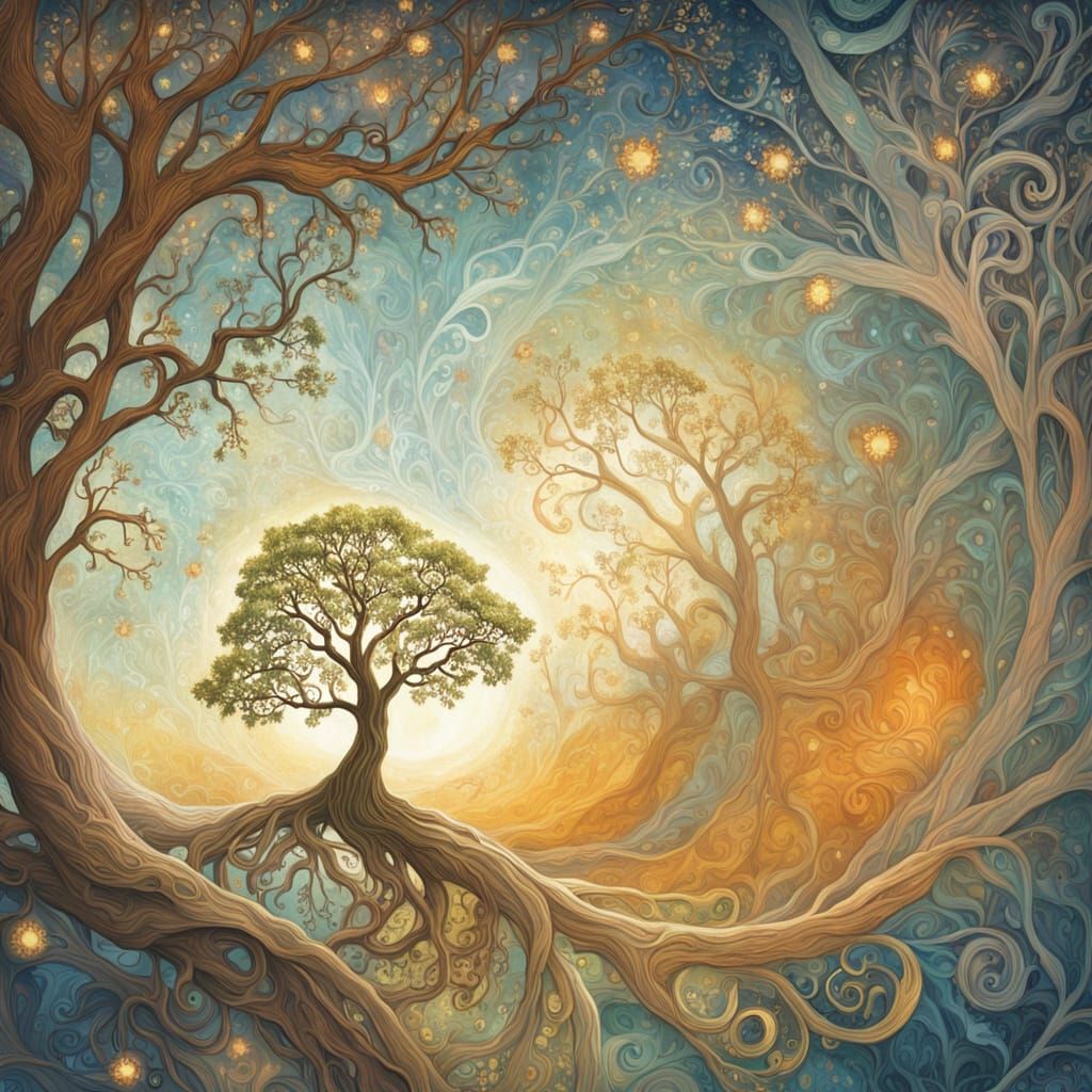 Glowing Seedling Oak Tree in Whimsical Fantasy Art