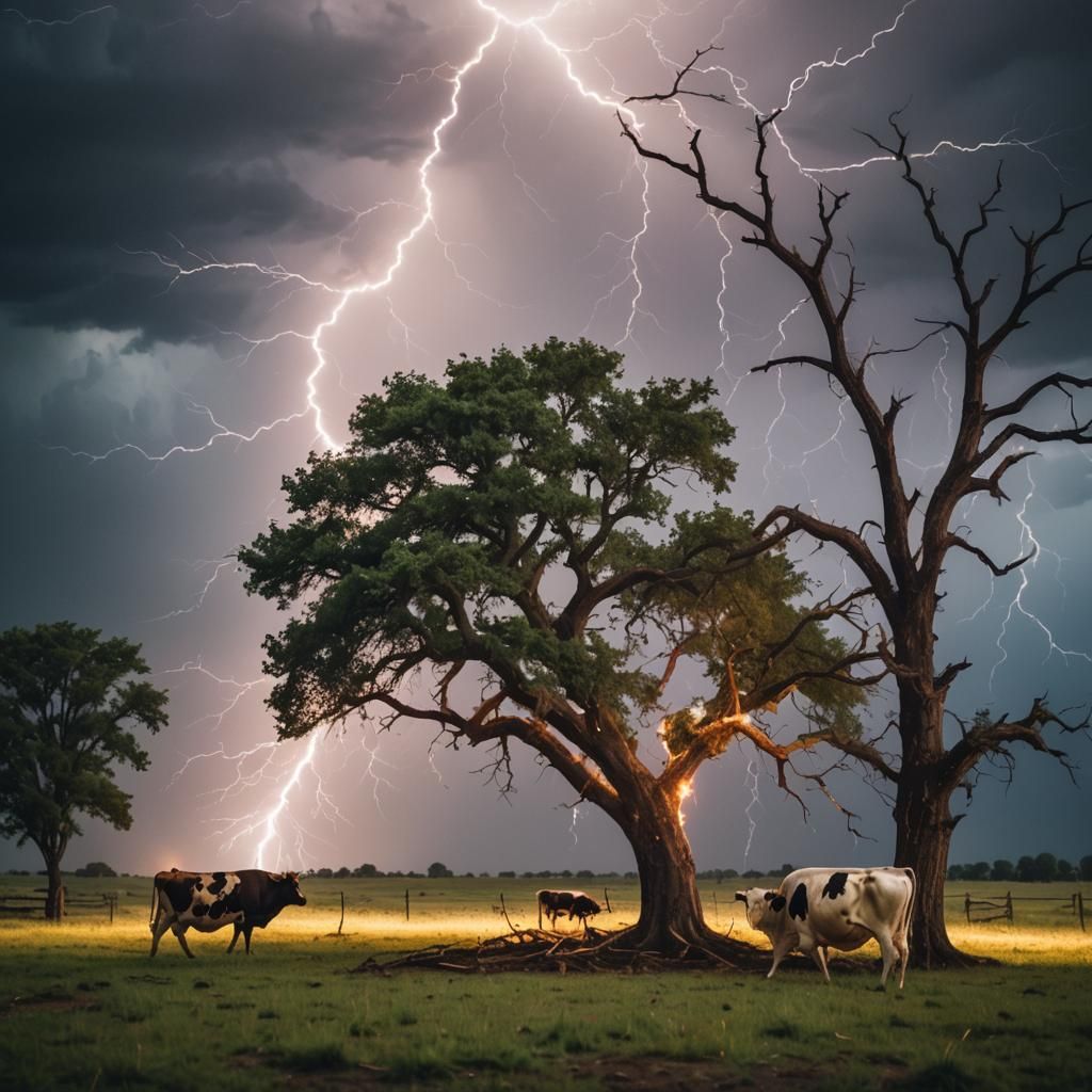 Lightning Strikes Tree During Tornado