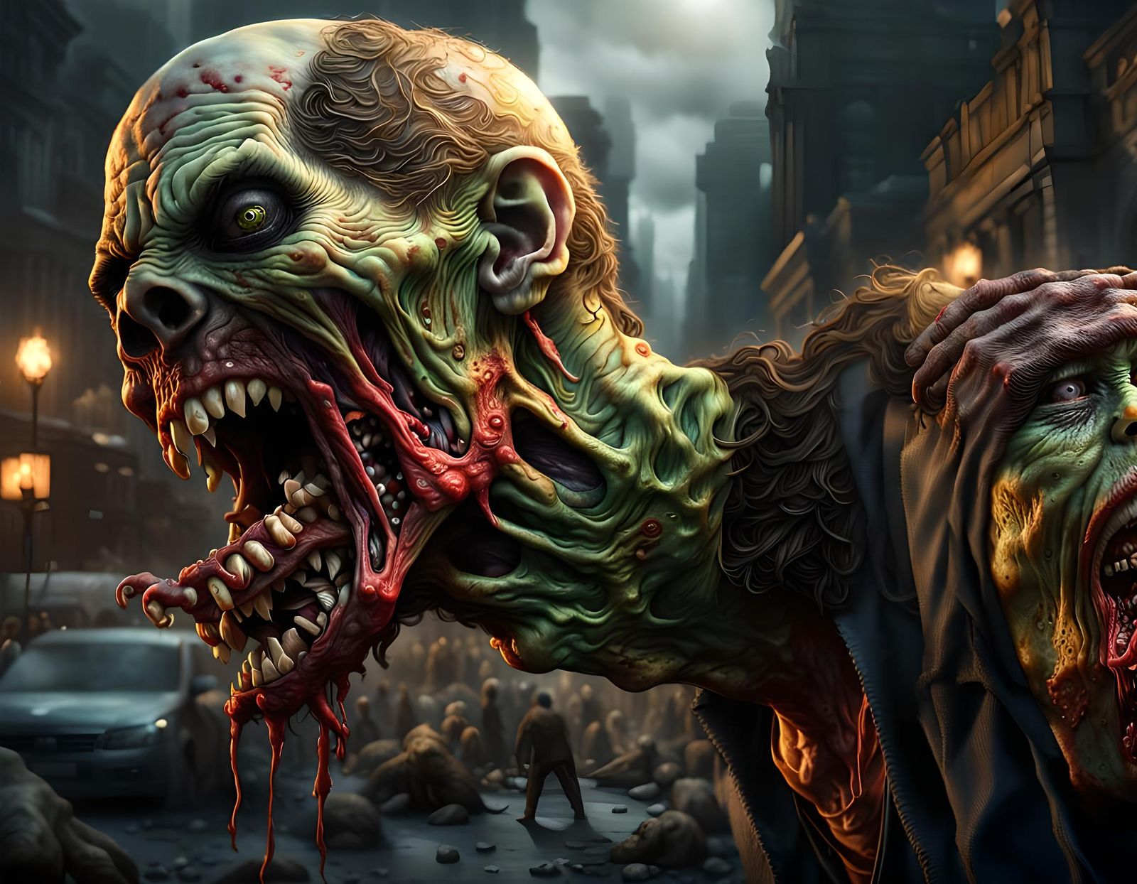 Decomposing Zombie's Ferocious Bite in Hyperreal Horror