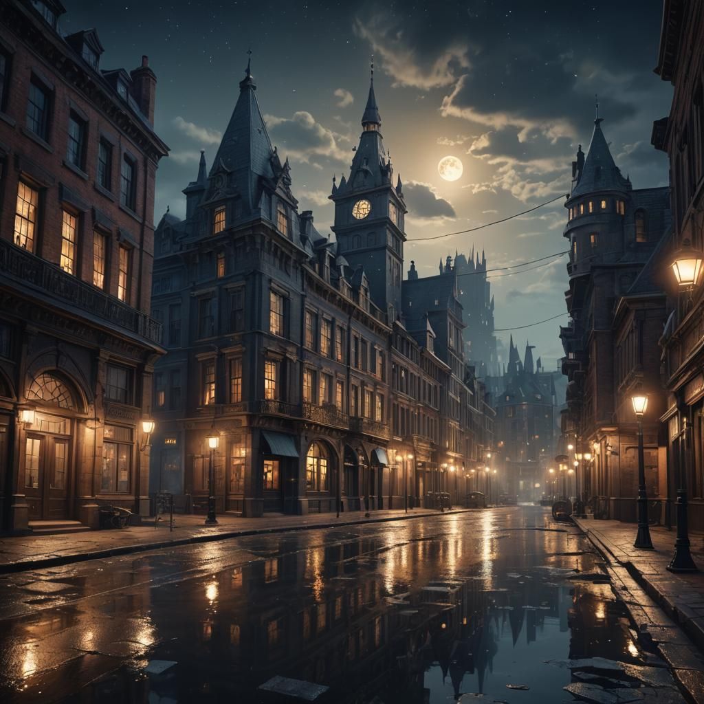 Deserted City at Night: Fantasy Concept Art