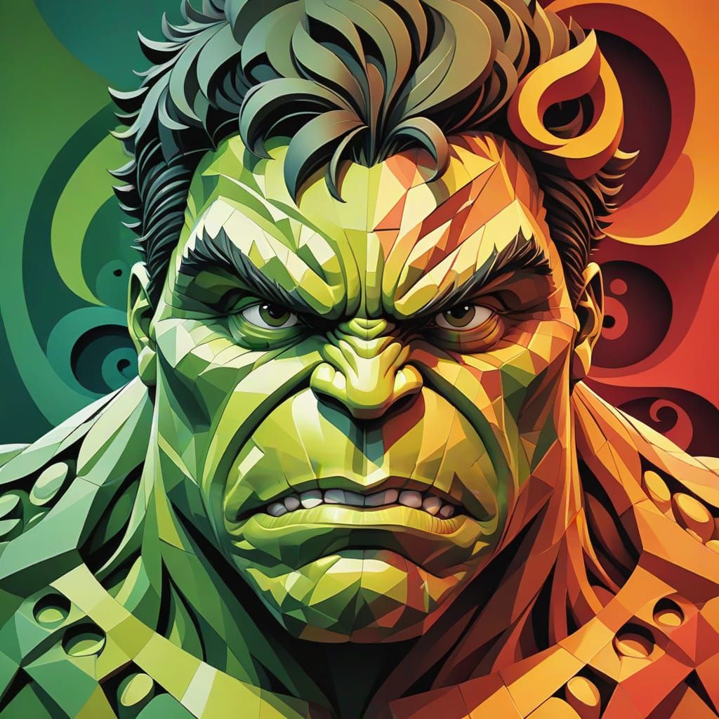 Abstract Hulk Vector Fractal in Gouache Style