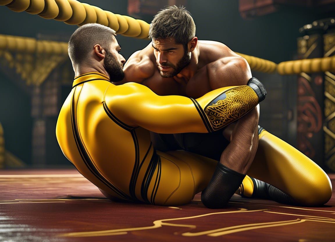 Muscled Wrestlers in Yellow Wetsuits: Fantasy Concept Art