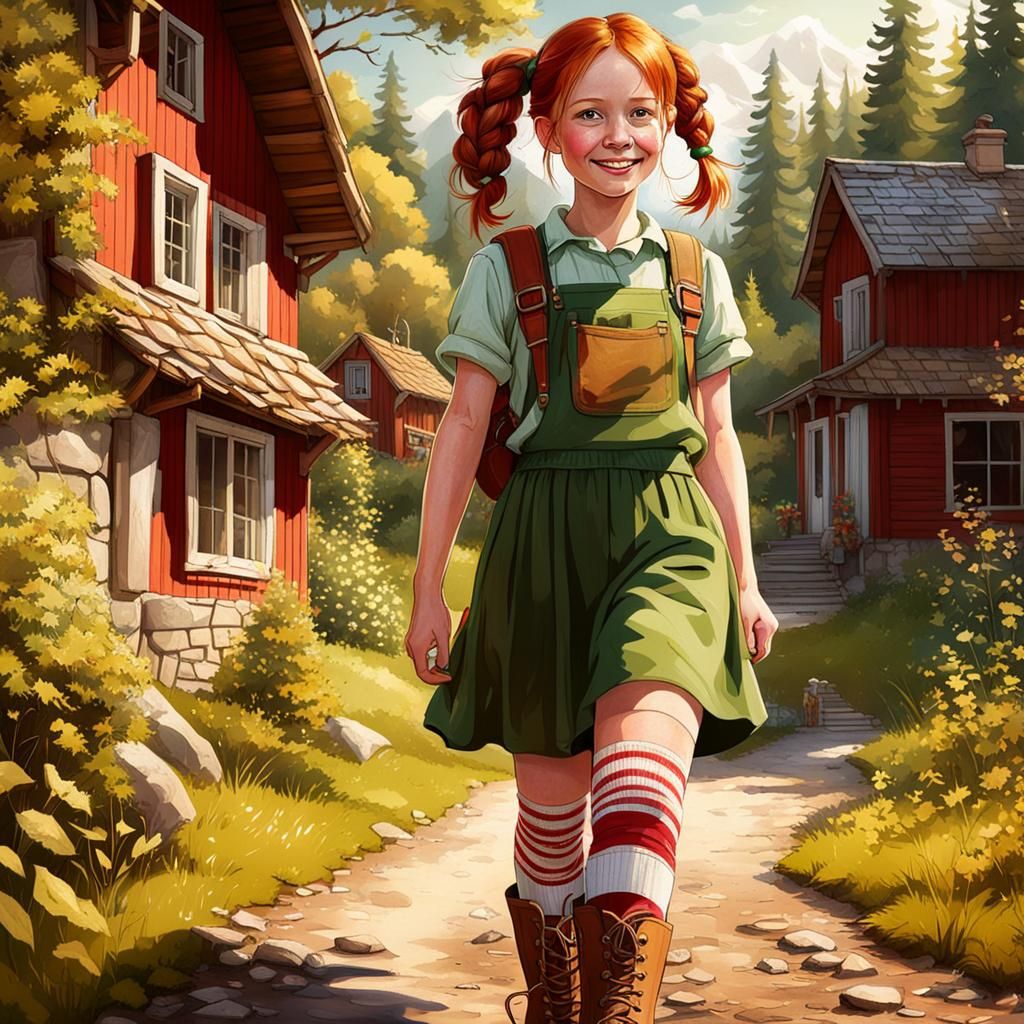 Red-haired Girl with Braids and Freckles Portrait