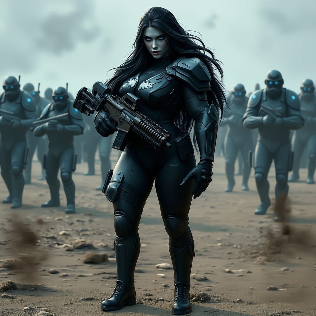 Muscular Ogress Warrior with Wolf Armor and Rifle