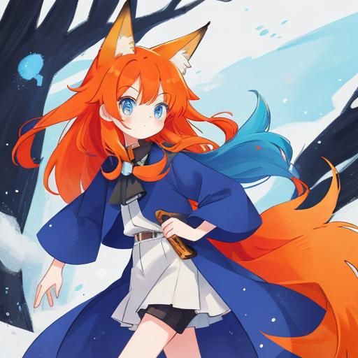 Fox-Girl with Orange Hair and Blue Eyes
