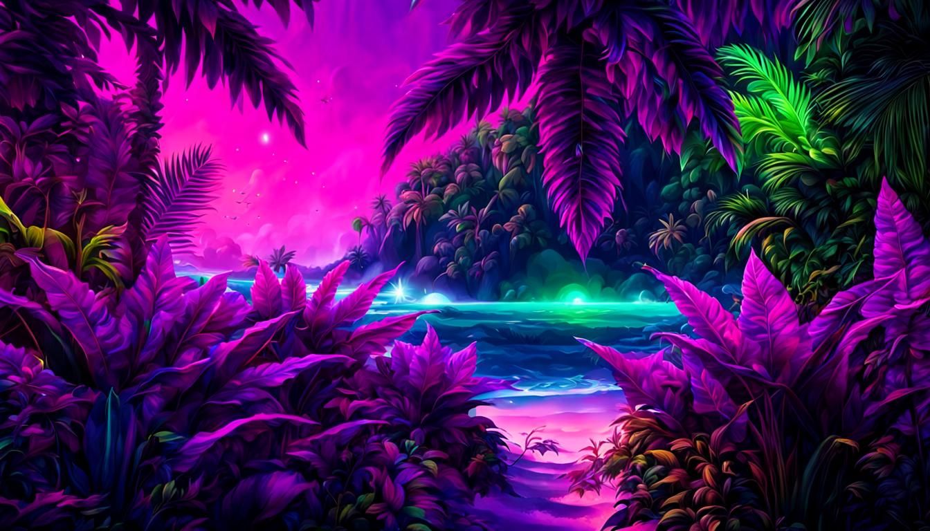Neon Tropical Gardens on Jupiter Beach: Dreamscape