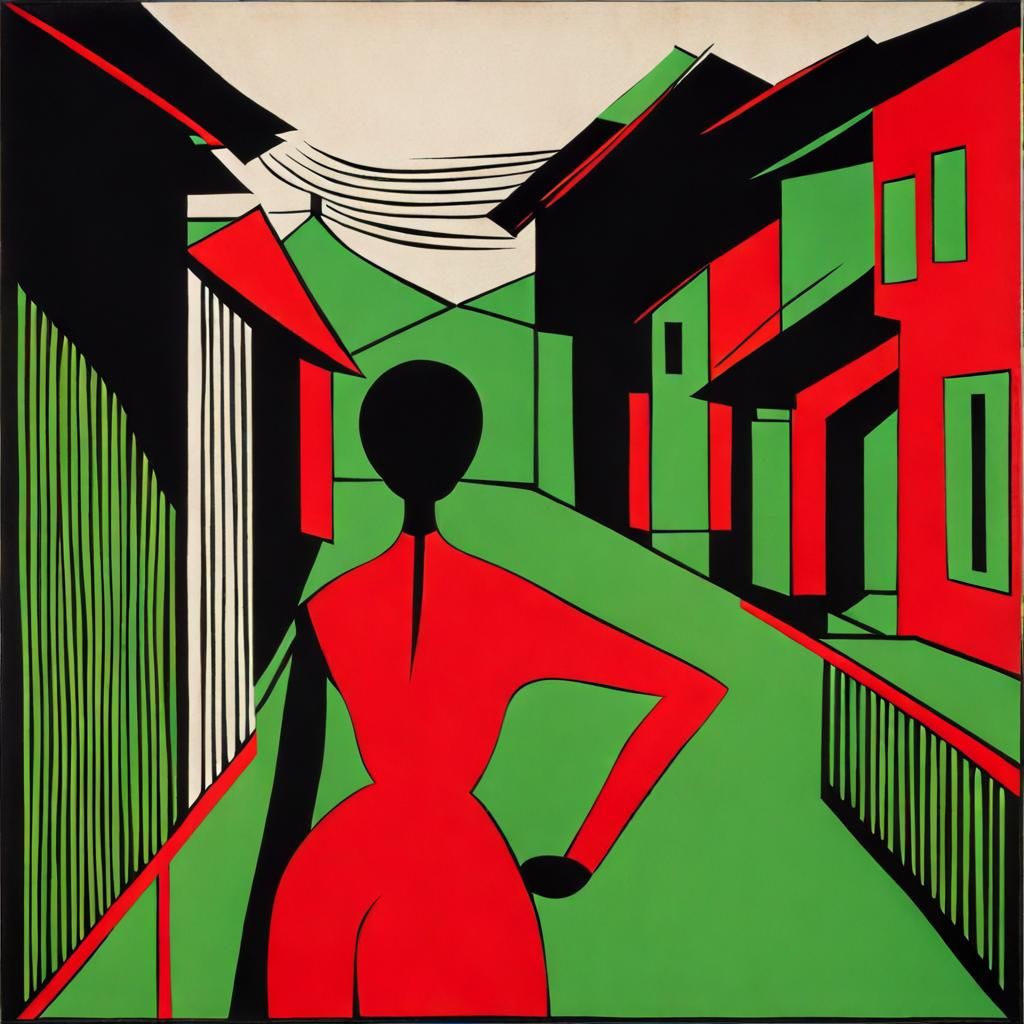 Abstract Figure Walking in Naive Art Style