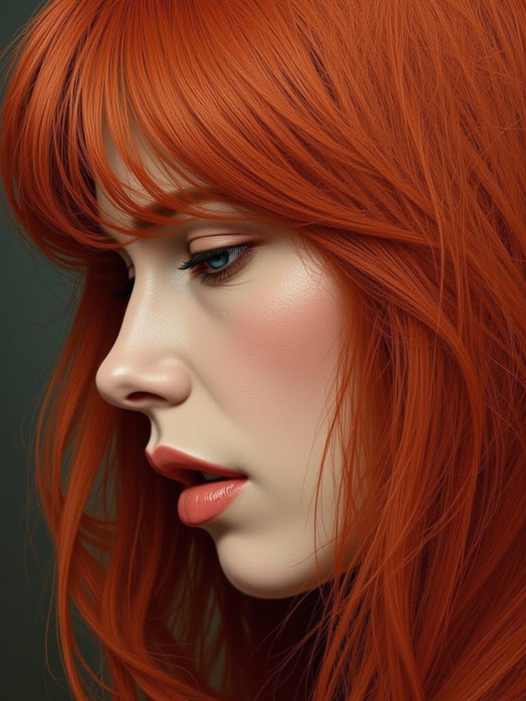 Red Haired Girl With See-Through Head Revealing Emotions