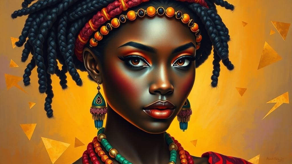 Regal Black Woman in Vibrant, Dreamlike Setting