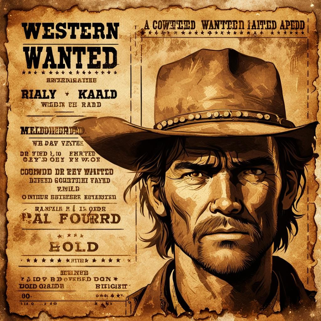 Vintage Cowboy Wanted Poster in Sepia Tones