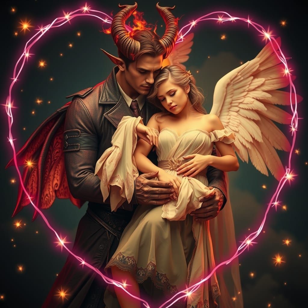 Demon and Angel Embrace Digital Art