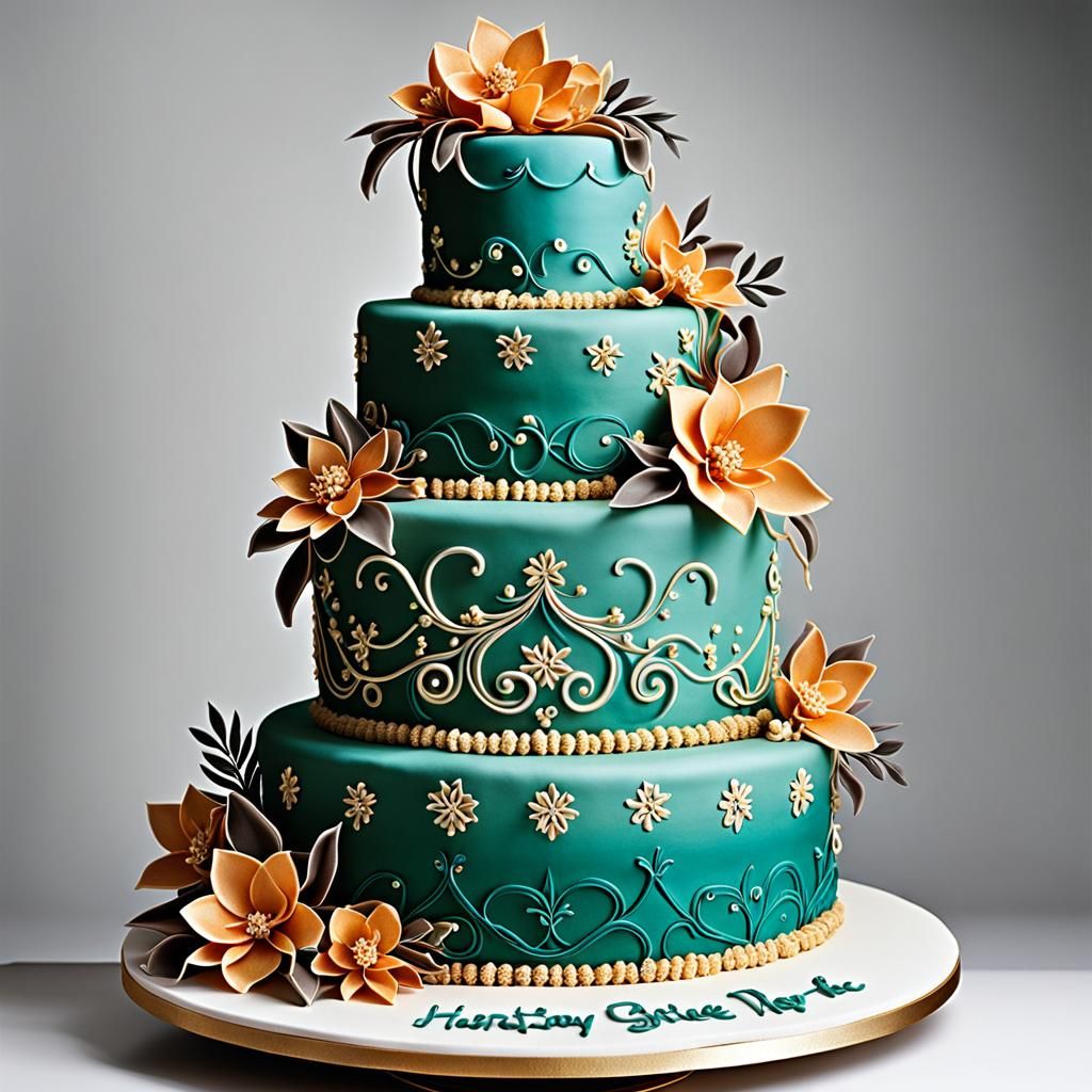 Festive Multi-Tiered Cake Sculpture with Floral Decorations
