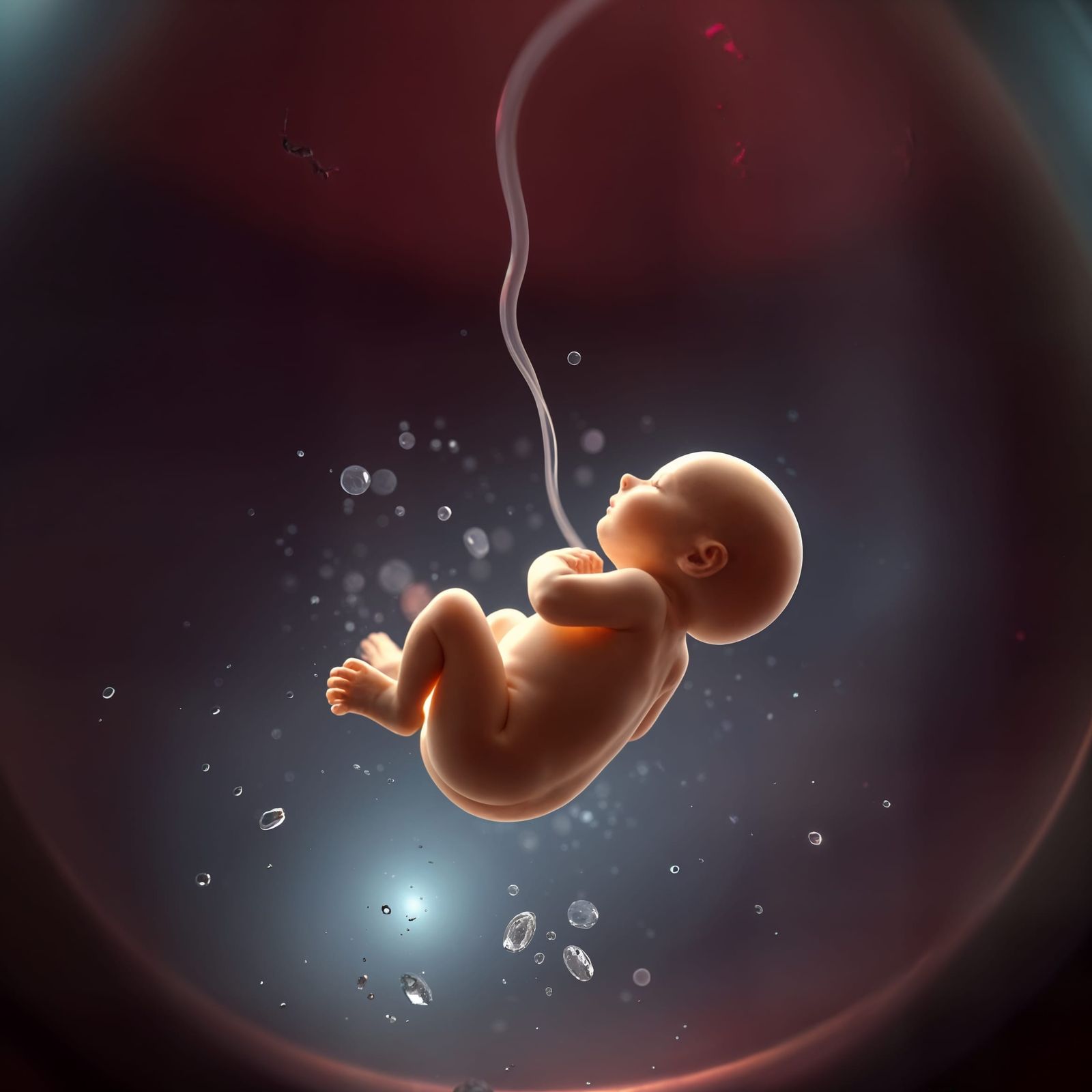 Photorealistic View of Fetus Swimming in Womb