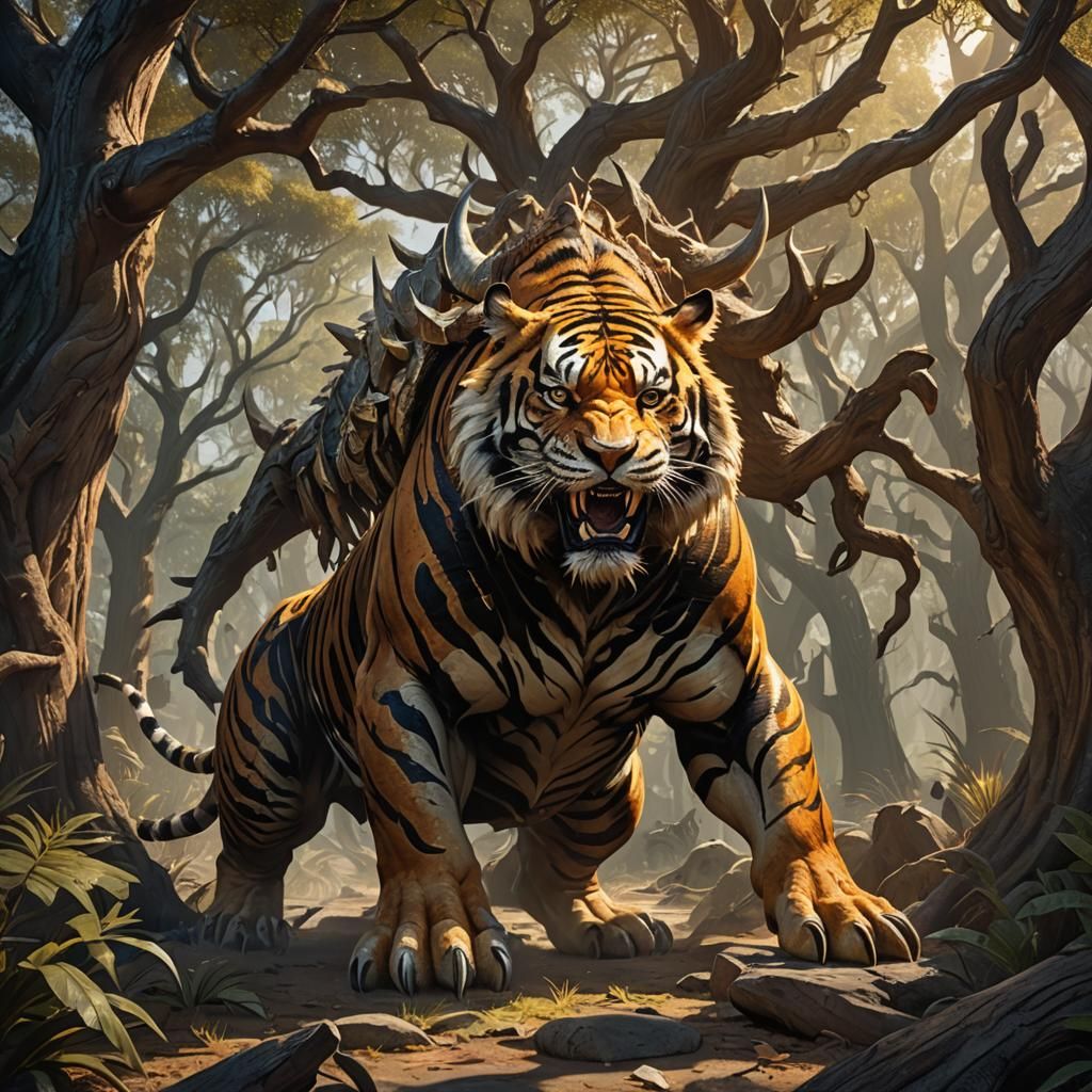 Tigerhorn Charging Through Cursed Savannah: Concept Art