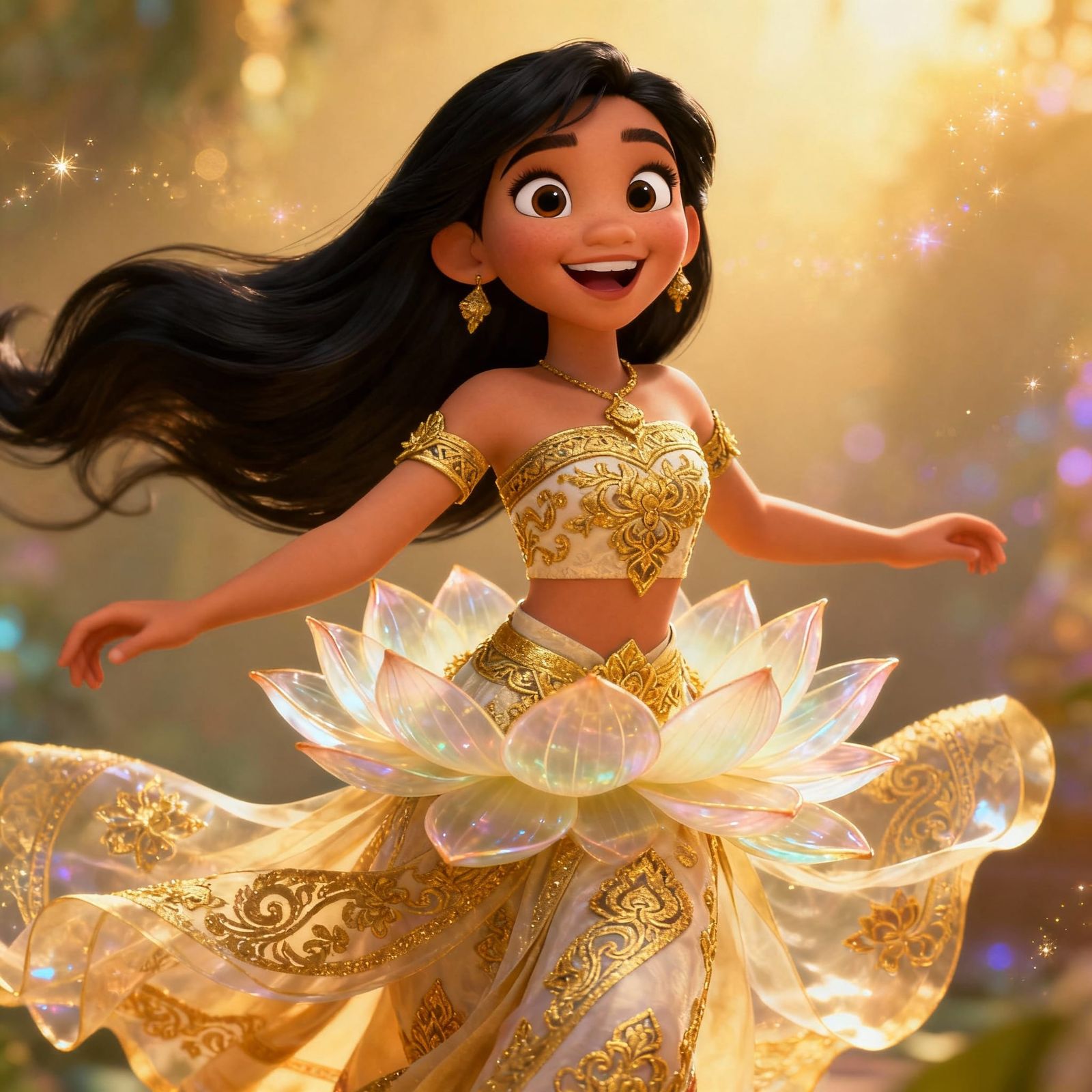 Young Thai Queen in Vibrant 3D Disney Animation Style