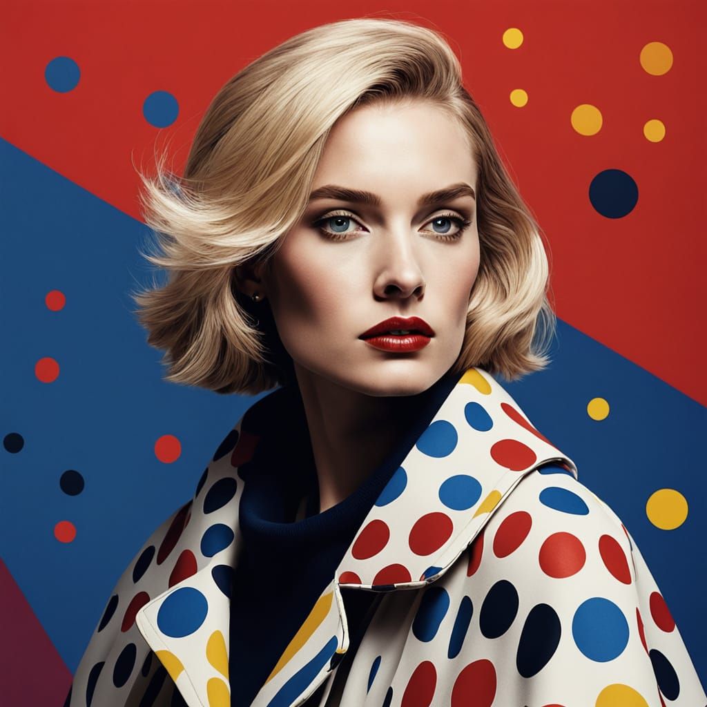 Pop Art Portrait of a Chic Blonde Woman in a Cape