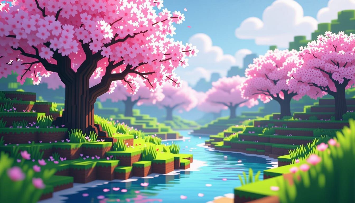 Minecraft Cherry Blossom River Landscape
