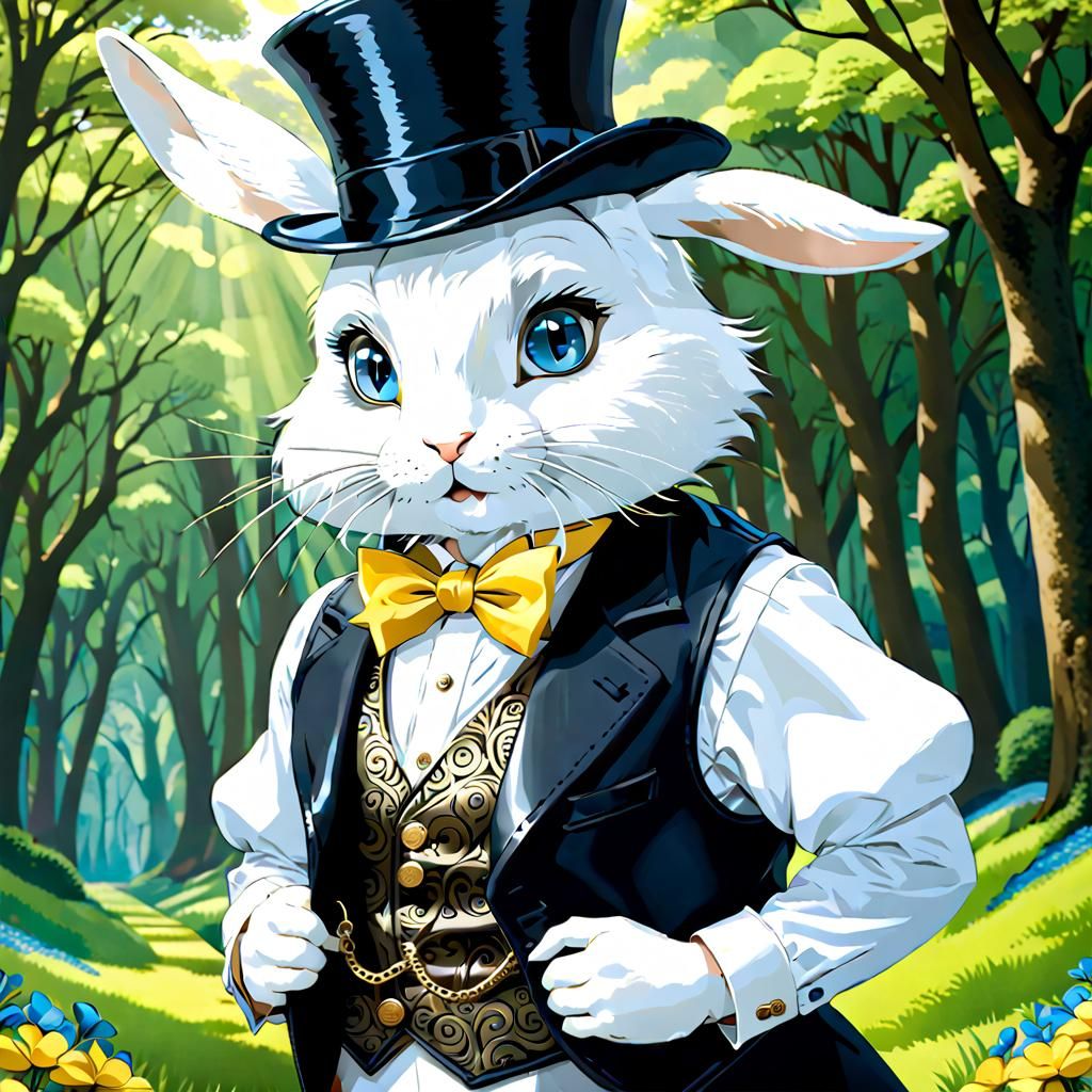 White Rabbit with Pocket Watch in Pop Art Style