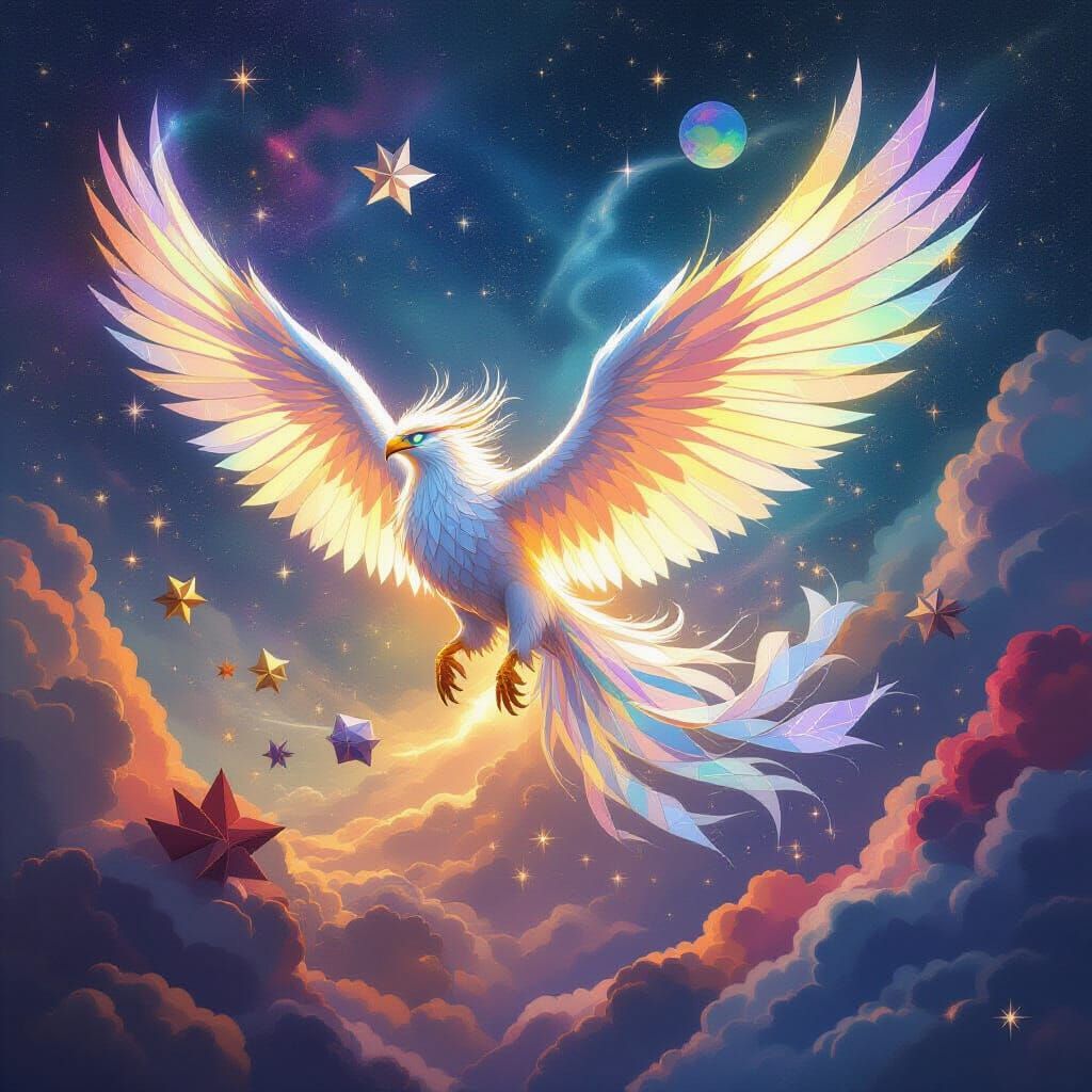 Cosmic Griffin Soaring Through Origami Nebula