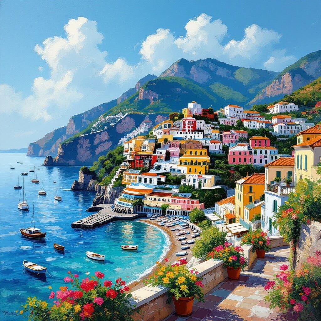 Pastel Village on Cliffside in Mediterranean Style