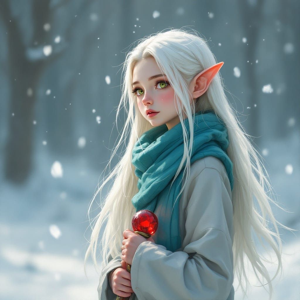 Winter Elf Maiden in Contemplative Serenity