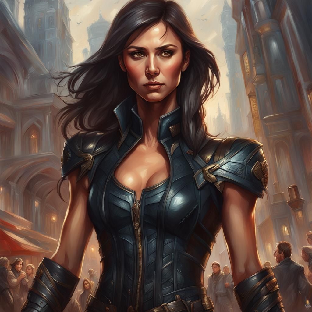 Heroic Woman in Black Leather, Digital Art
