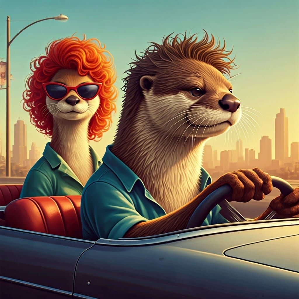 Cartoon Otter Randy Newman Drives Through Otter L.A.